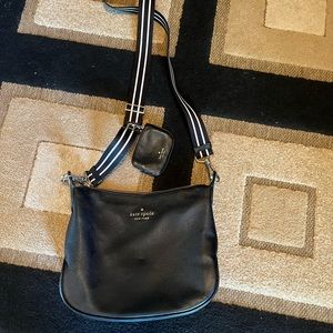 Kate Spade Black Crossbody Bag with Striped Strap